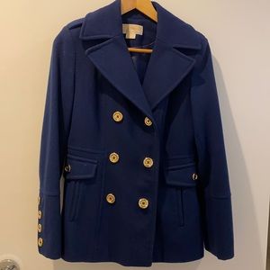 Cute Dark Blue Pea Coat with Golden Buttons